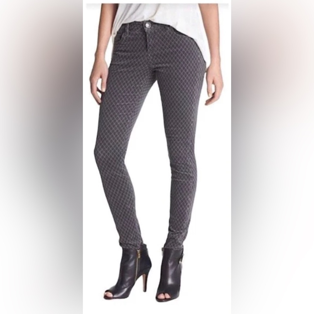 KUT MIA toothpick skinny cords in a Grey & Cream diamond pattern Sz 2
